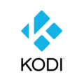 Kodi logo with four blue rounded diamond shapes forming a stylized letter K on a black background.
