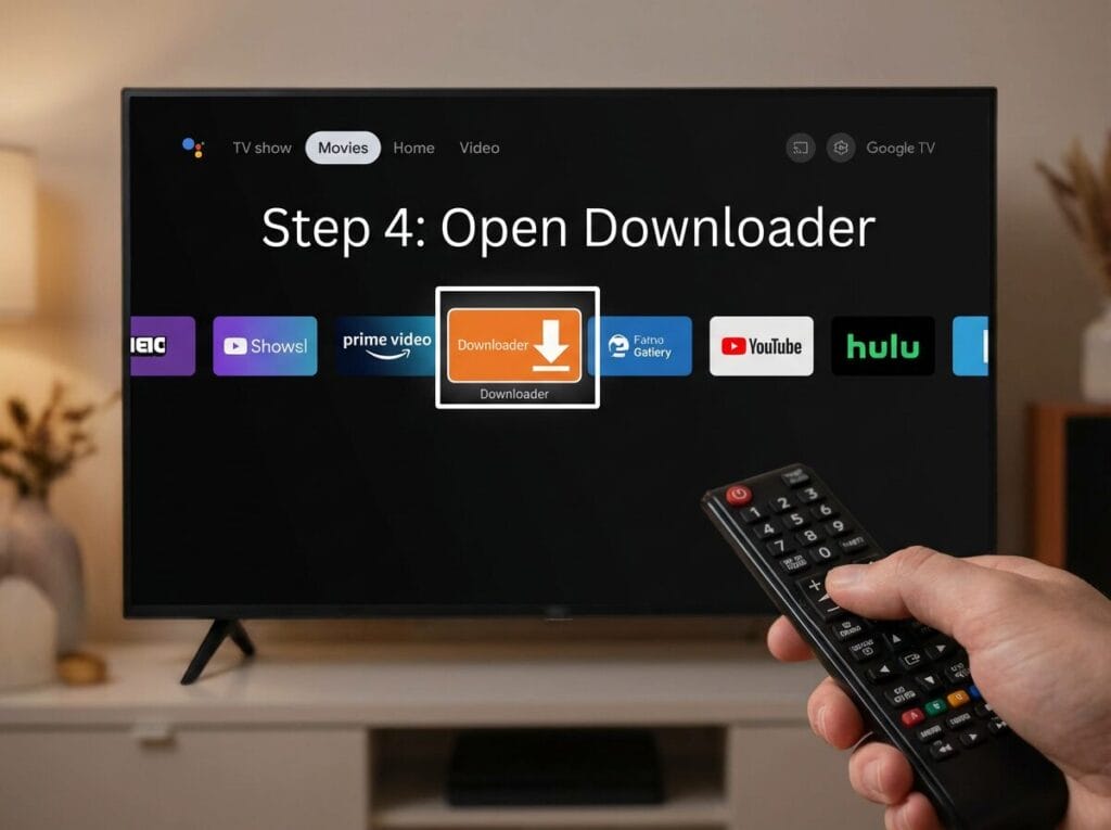 Opening the Downloader app on a TV