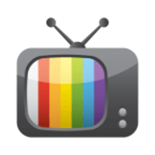 Retro TV with antenna showing vertical rainbow color bars test pattern.